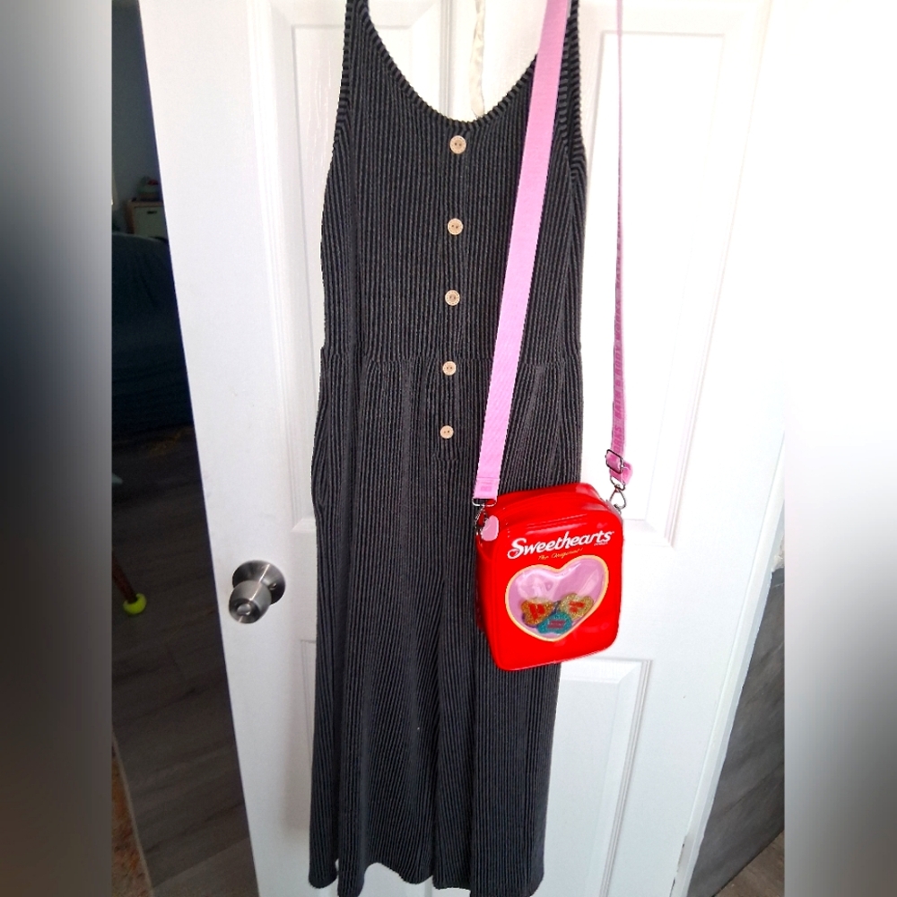 Lovely Melody Sleeveless Black Raised Rib  Scoop Neck Jumpsuit Flowy Faux Wood